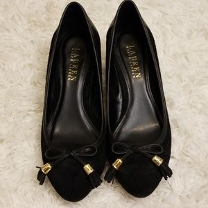 Ralph Lauren Lauren wedge suede tassel black 8-1/2